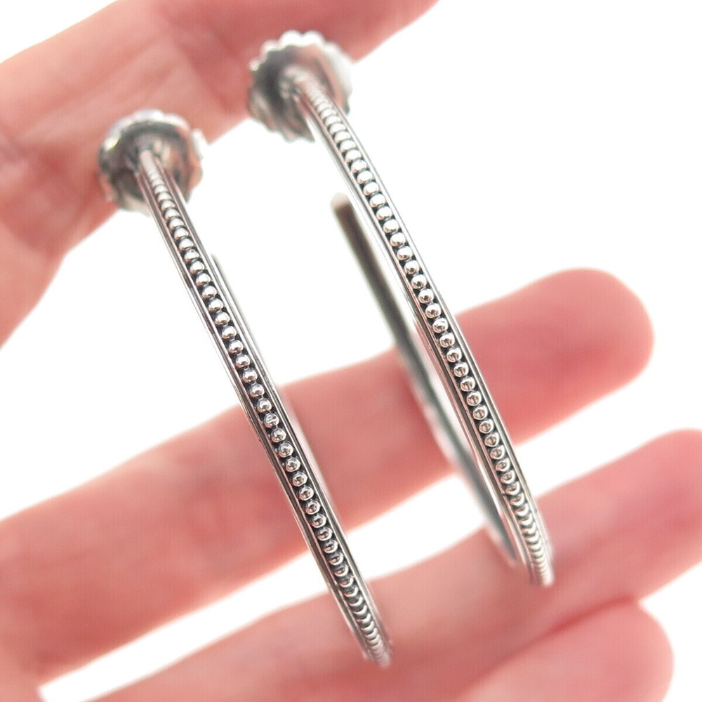 Slane & Slane 925 Sterling Silver Vintage Oxidized Beaded Hoop Earrings
